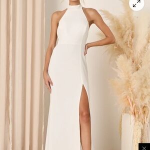 Lulu's Elegant Ivory Backless Halter Dress